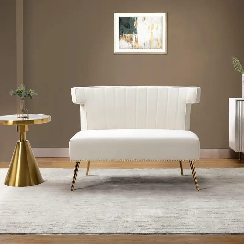 1pc ROORUNS Modern Teddy Sofa, Metal Frame, 93.70" Long Couch with 2 Pillows, 3 Seating Capacity for Apartment, Office, Living Room