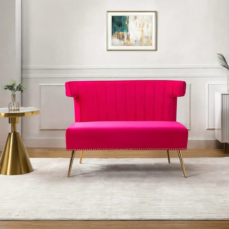 1pc ROORUNS Modern Yellow Fabric Teddy Sofa, Metal Frame, 93.70" Long Couch with 2 Pillows, 3 Seating Capacity for Apartment, Office, Living Room