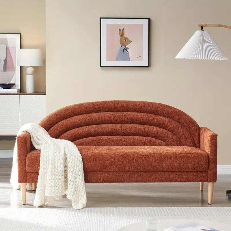 1pc ROORUNS Modern Yellow Fabric Teddy Sofa, Metal Frame, 93.70" Long Couch with 2 Pillows, 3 Seating Capacity for Apartment, Office, Living Room