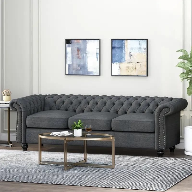 1pc ROORUNS Modern Yellow Fabric Teddy Sofa, Metal Frame, 93.70" Long Couch with 2 Pillows, 3 Seating Capacity for Apartment, Office, Living Room