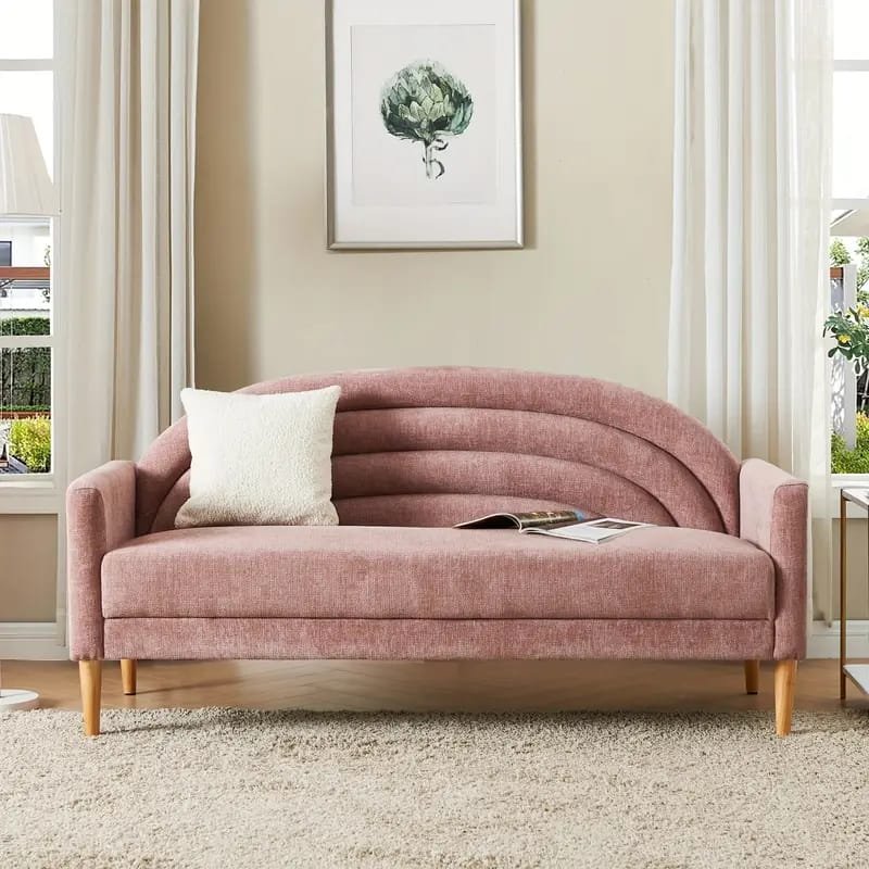 1pc ROORUNS Modern Yellow Fabric Teddy Sofa, Metal Frame, 93.70" Long Couch with 2 Pillows, 3 Seating Capacity for Apartment, Office, Living Room