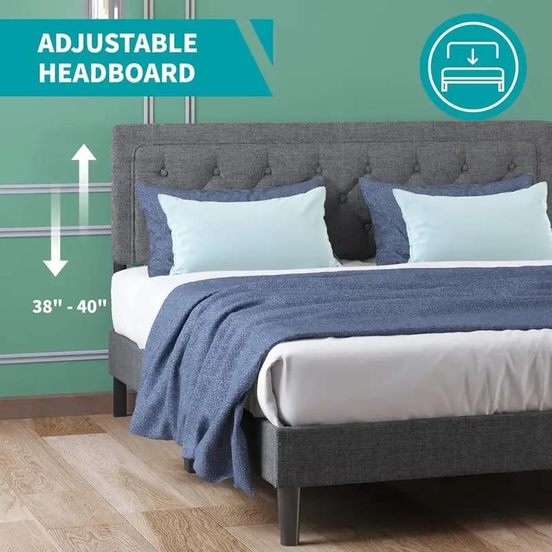 Jocisland Boucle Bed Frames, Upholstered Platform Bed with Curved Shaped Headboard, Soft Rounded Corners, Cream