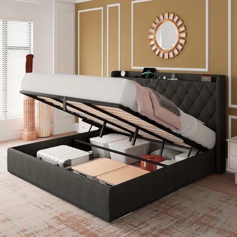 Jocisland Boucle Bed Frames, Upholstered Platform Bed with Curved Shaped Headboard, Soft Rounded Corners, Cream