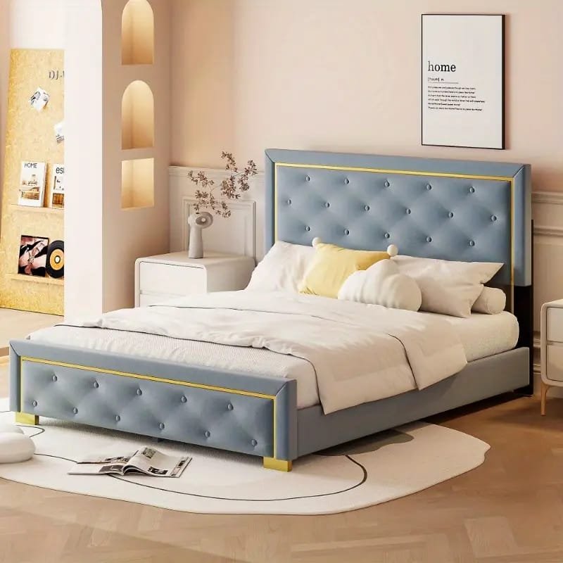 Jocisland Boucle Bed Frames, Upholstered Platform Bed with Curved Shaped Headboard, Soft Rounded Corners, Cream