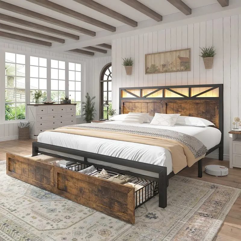 Jocisland Boucle Bed Frames, Upholstered Platform Bed with Curved Shaped Headboard, Soft Rounded Corners, Cream