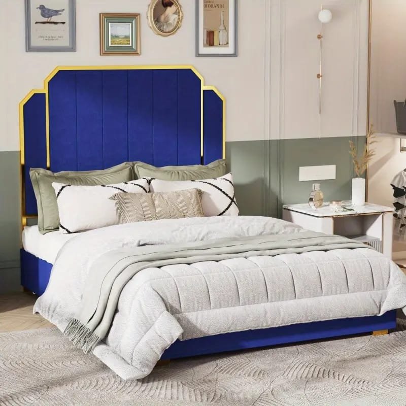 Jocisland Boucle Bed Frames, Upholstered Platform Bed with Curved Shaped Headboard, Soft Rounded Corners, Cream