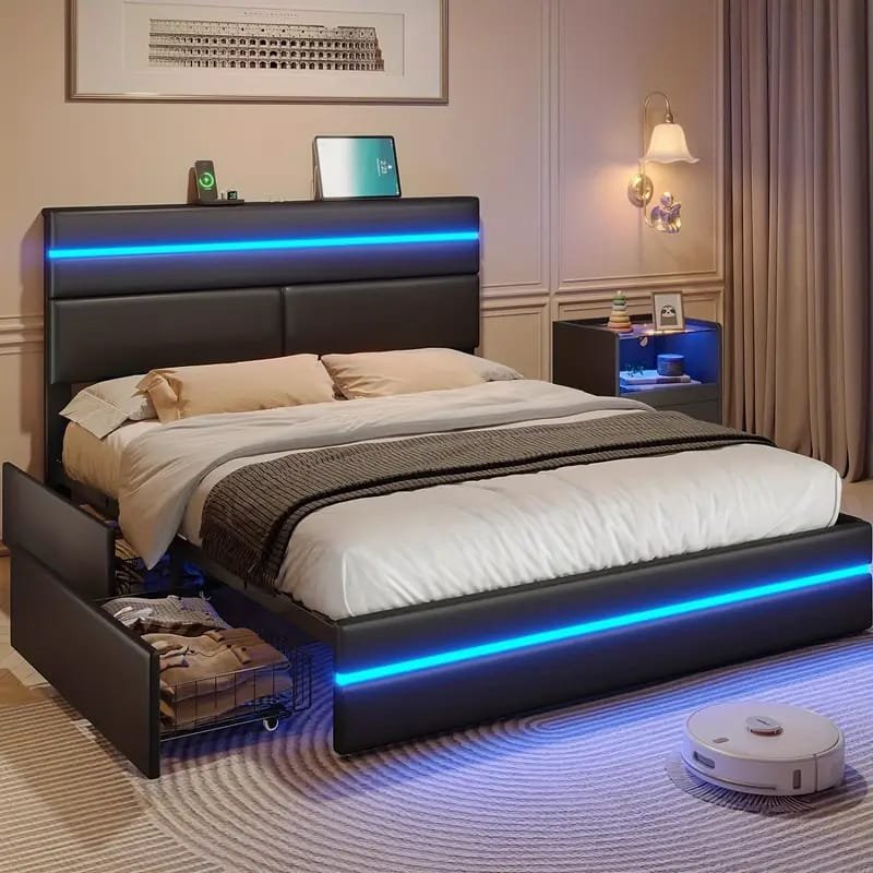 Jocisland Boucle Bed Frames, Upholstered Platform Bed with Curved Shaped Headboard, Soft Rounded Corners, Cream