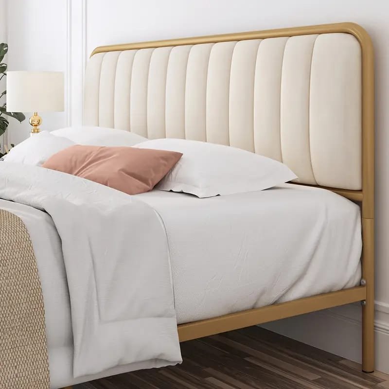 Jocisland Boucle Bed Frames, Upholstered Platform Bed with Curved Shaped Headboard, Soft Rounded Corners, Cream
