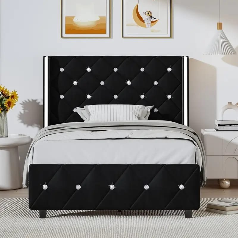 Jocisland Boucle Bed Frames, Upholstered Platform Bed with Curved Shaped Headboard, Soft Rounded Corners, Cream