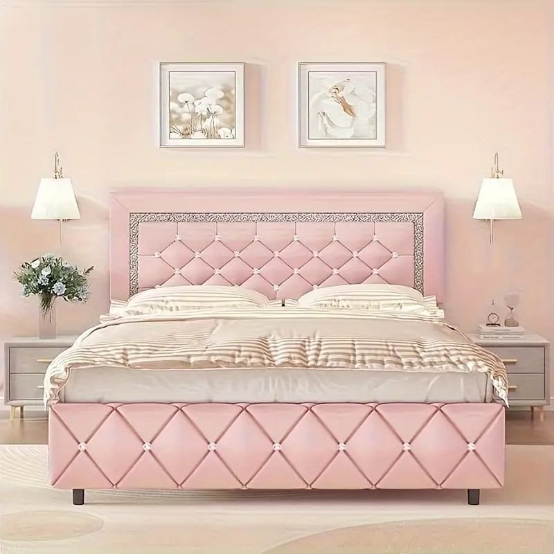 Jocisland Boucle Bed Frames, Upholstered Platform Bed with Curved Shaped Headboard, Soft Rounded Corners, Cream