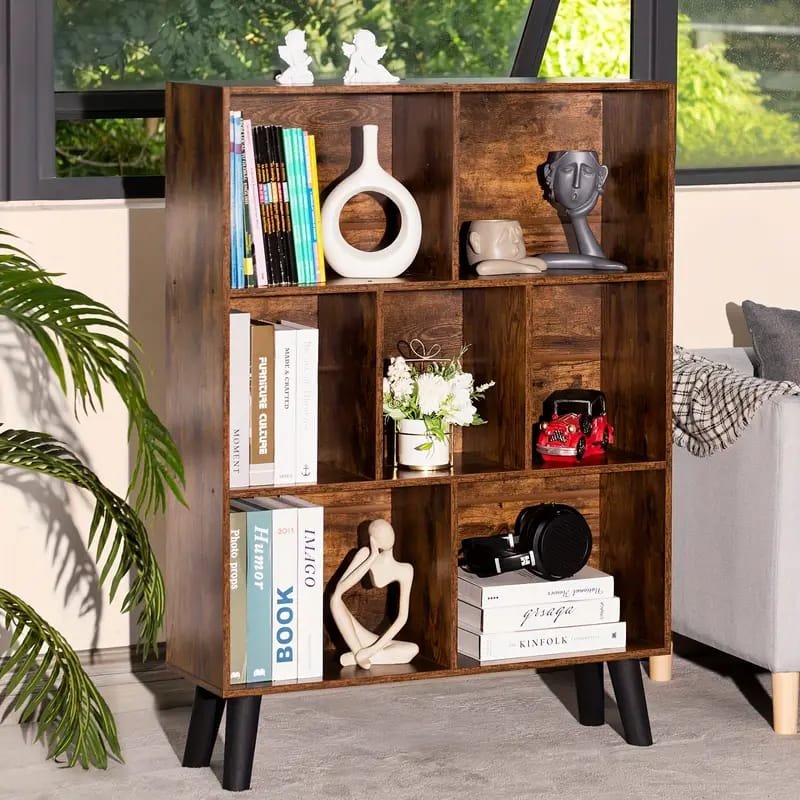 Bookcase Storage] Industrial-style  Etagere Bookcase, A Freestanding Bookshelf That Amplifies Style And Utility In Any Living Room. This Tall Display Shelf Doubles As A Storage Organizer, Boasting   Storage shelves