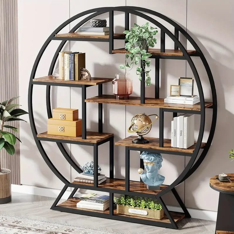 Bookcase Storage] Industrial-style  Etagere Bookcase, A Freestanding Bookshelf That Amplifies Style And Utility In Any Living Room. This Tall Display Shelf Doubles As A Storage Organizer, Boasting   Storage shelves
