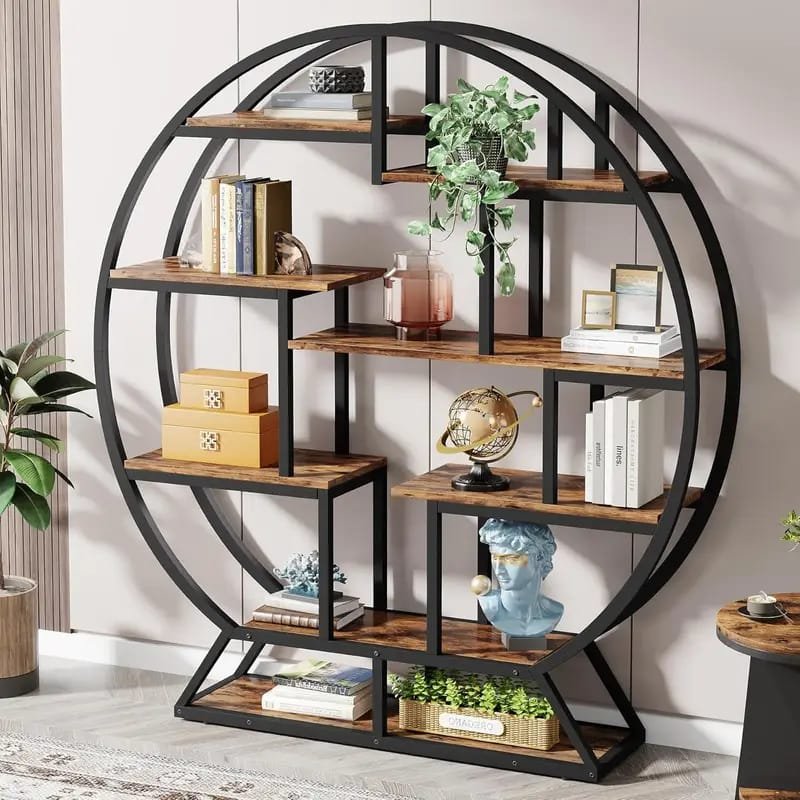 Bookcase Storage] Industrial-style  Etagere Bookcase, A Freestanding Bookshelf That Amplifies Style And Utility In Any Living Room. This Tall Display Shelf Doubles As A Storage Organizer, Boasting   Storage shelves