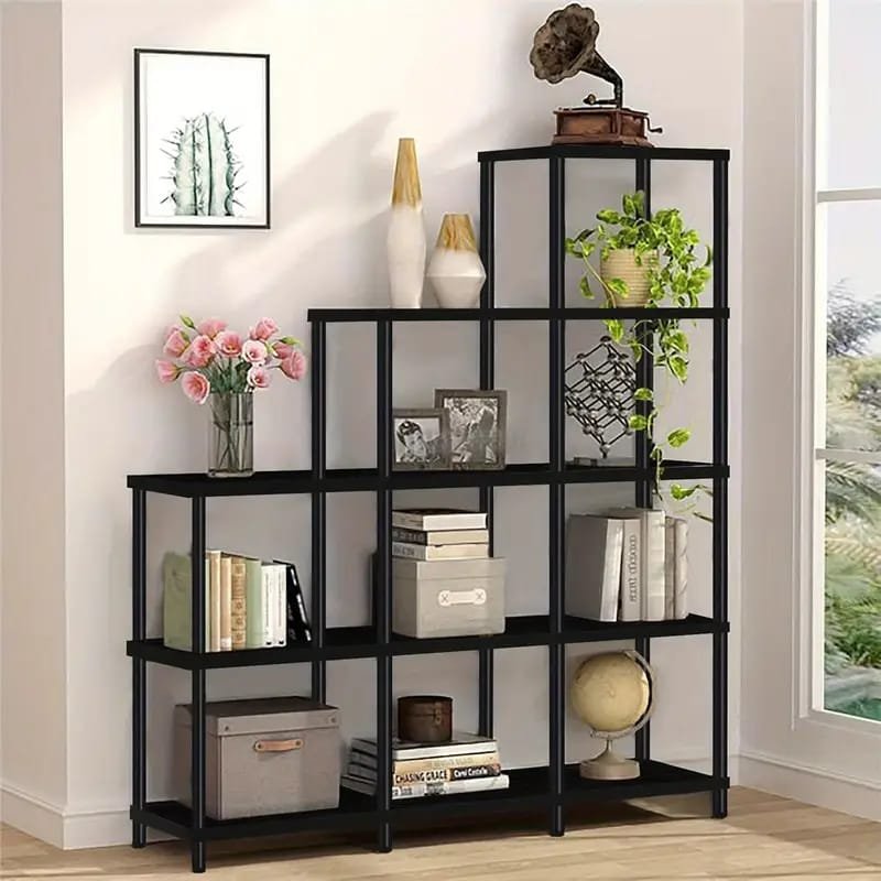 Bookcase Storage] Industrial-style  Etagere Bookcase, A Freestanding Bookshelf That Amplifies Style And Utility In Any Living Room. This Tall Display Shelf Doubles As A Storage Organizer, Boasting   Storage shelves