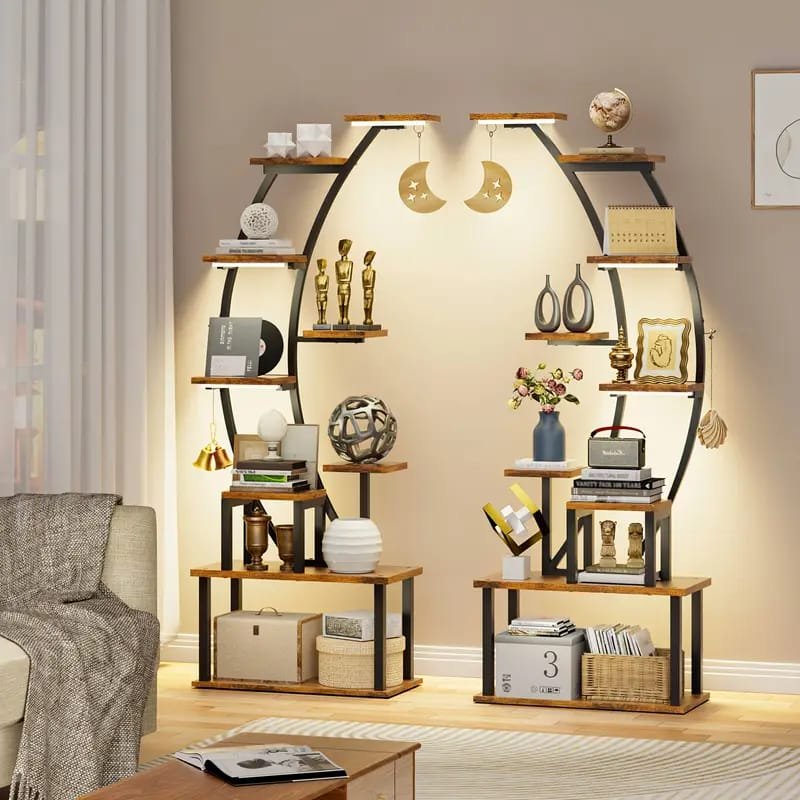 Bookcase Storage] Industrial-style  Etagere Bookcase, A Freestanding Bookshelf That Amplifies Style And Utility In Any Living Room. This Tall Display Shelf Doubles As A Storage Organizer, Boasting   Storage shelves