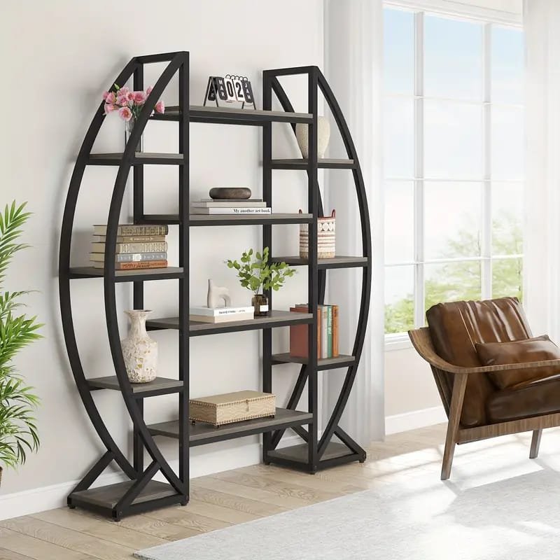 Bookcase Storage] Industrial-style  Etagere Bookcase, A Freestanding Bookshelf That Amplifies Style And Utility In Any Living Room. This Tall Display Shelf Doubles As A Storage Organizer, Boasting   Storage shelves