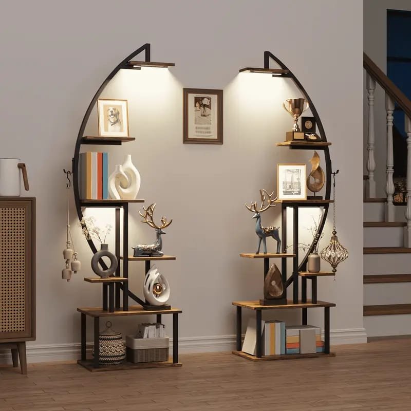 Bookcase Storage] Industrial-style  Etagere Bookcase, A Freestanding Bookshelf That Amplifies Style And Utility In Any Living Room. This Tall Display Shelf Doubles As A Storage Organizer, Boasting   Storage shelves